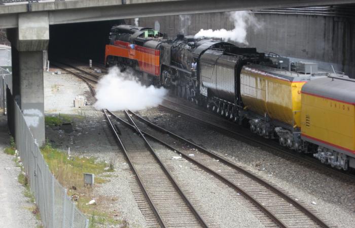 Locomotives at entrance to tunnel