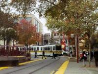 A light rail train in downtown Sacramento, CA